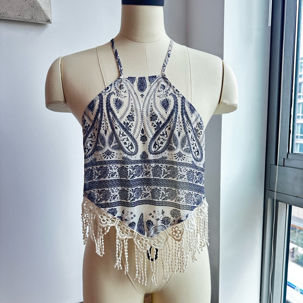 Boho Halter Top with Fringe